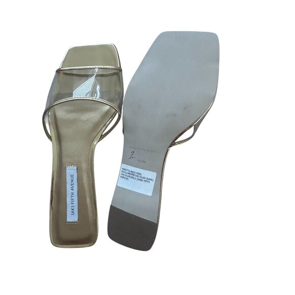 SAKS FIFTH AVENUE Gold Metallic Slide Sandals Size 6 - Picture 3 of 9